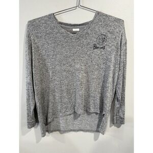 Buc-ees Womens Size XL Oversized V Neck‎ High Low Gray Knit Shirt Logo